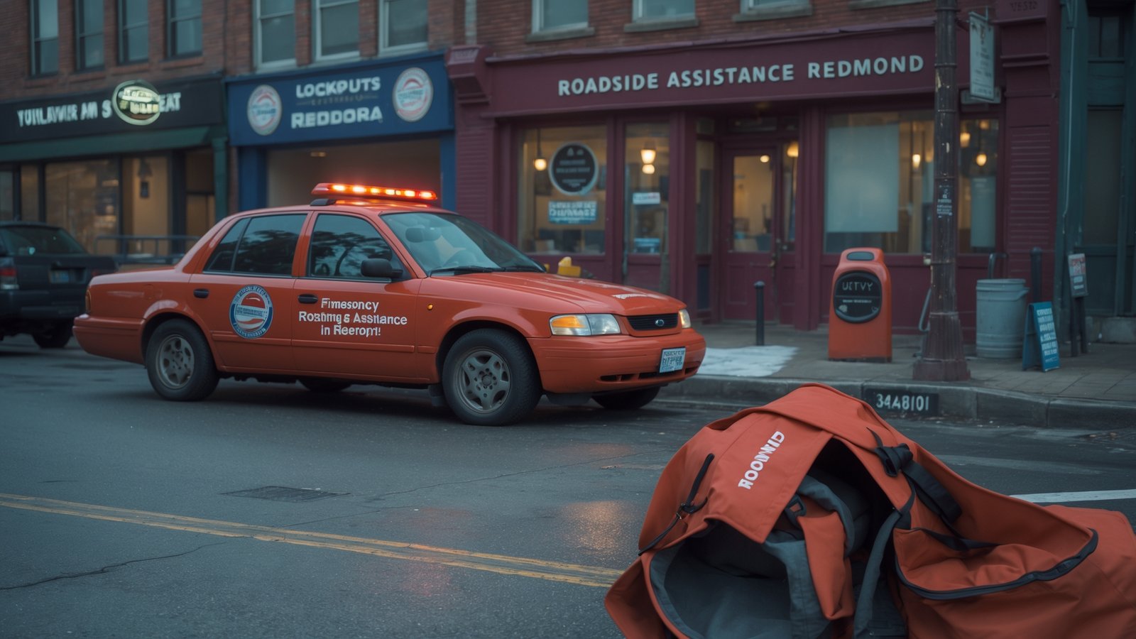 Emergency roadside assistance vehicle responding to call in Redmond Washington