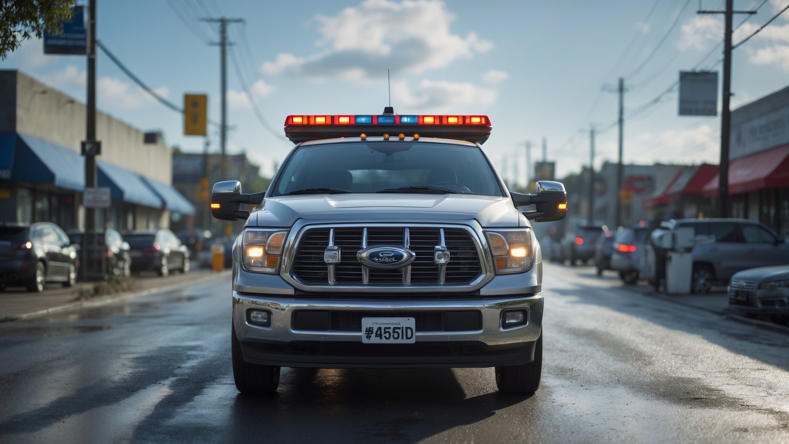 Tow truck providing roadside assistance on I-5 in Edmonds with traffic passing by