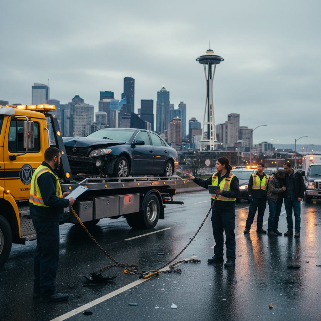 Towing services Seattle accident recovery on urban street