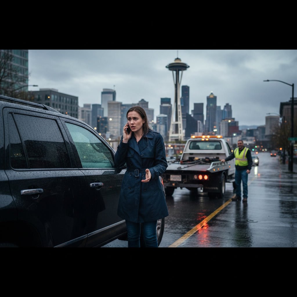 Driver locked out of car receiving roadside assistance in Seattle