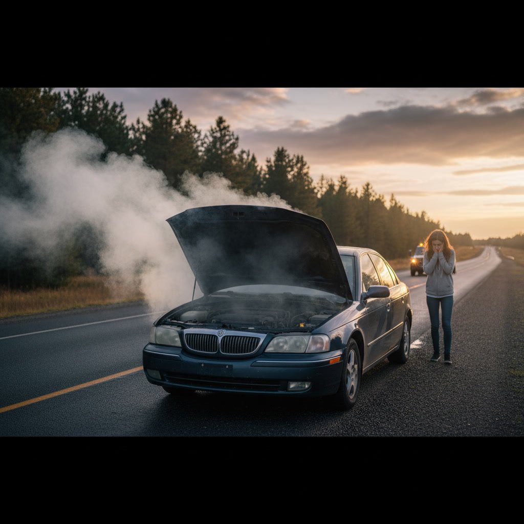Car engine smoking and overheating requiring immediate towing service