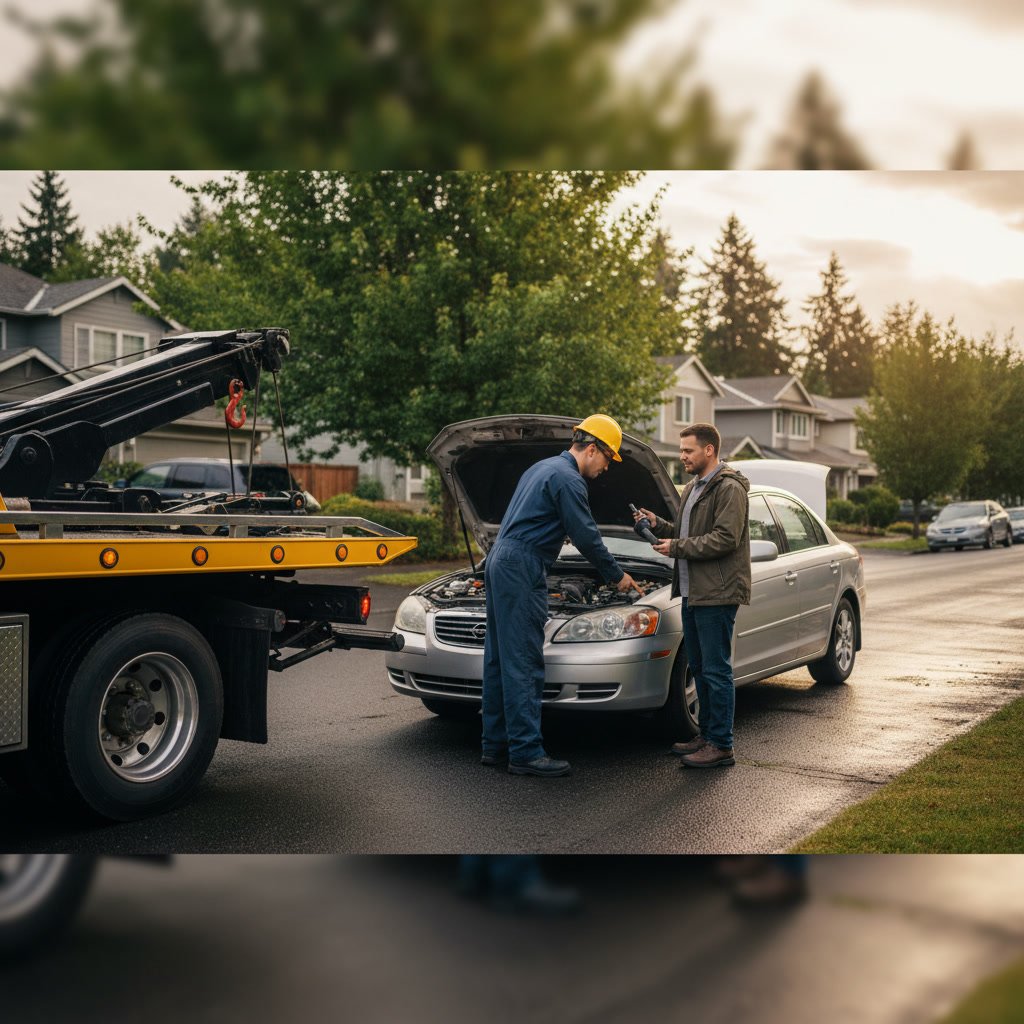 vehicle being loaded onto flatbed truck in Redmond Washington