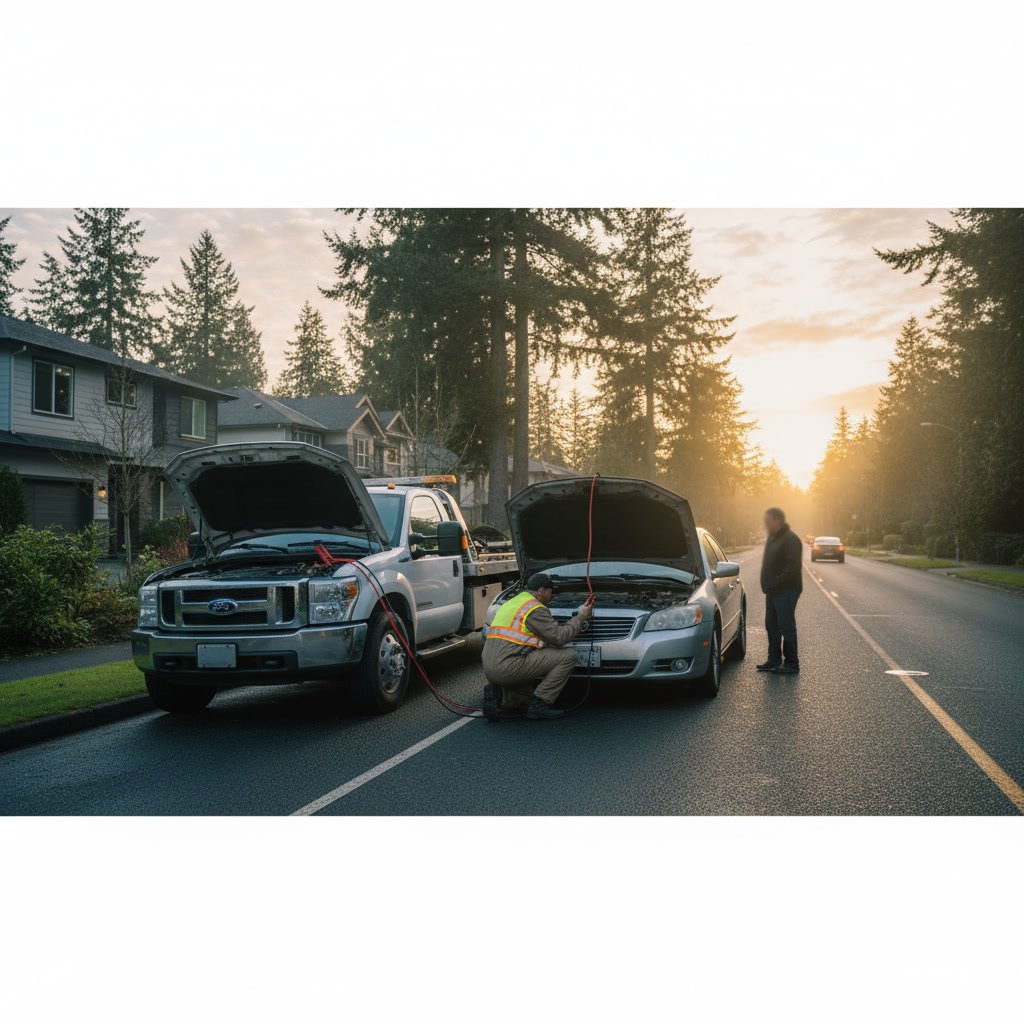 Jumpstart service professional testing battery voltage after successful start in Kirkland