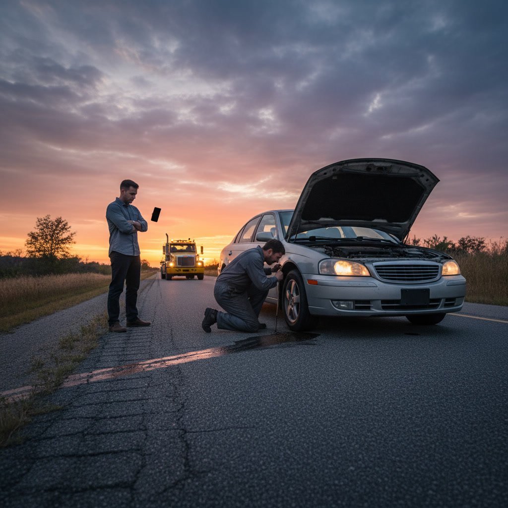 Professional towing service safely transporting disabled vehicle
