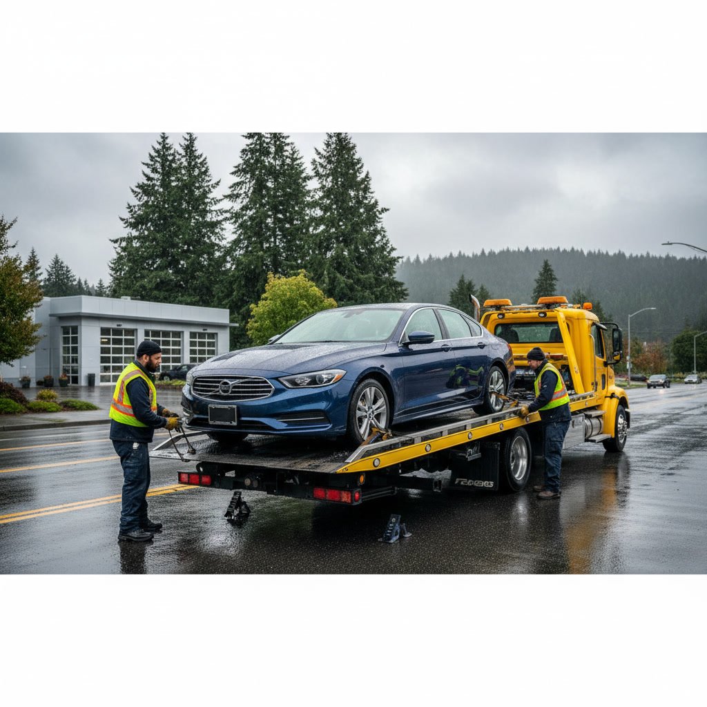 tow truck preparing to load vehicle in Redmond Washington