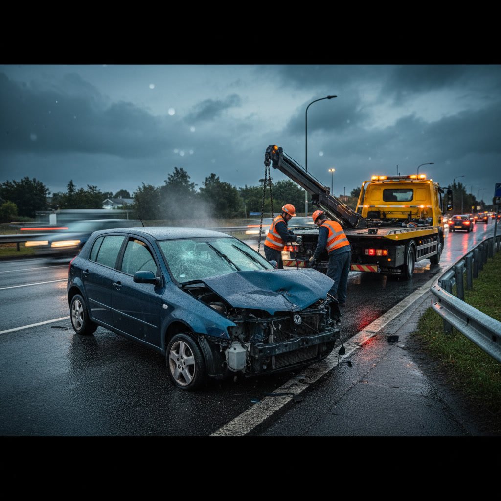 Professional tow truck safely loading a damaged vehicle in Seattle
