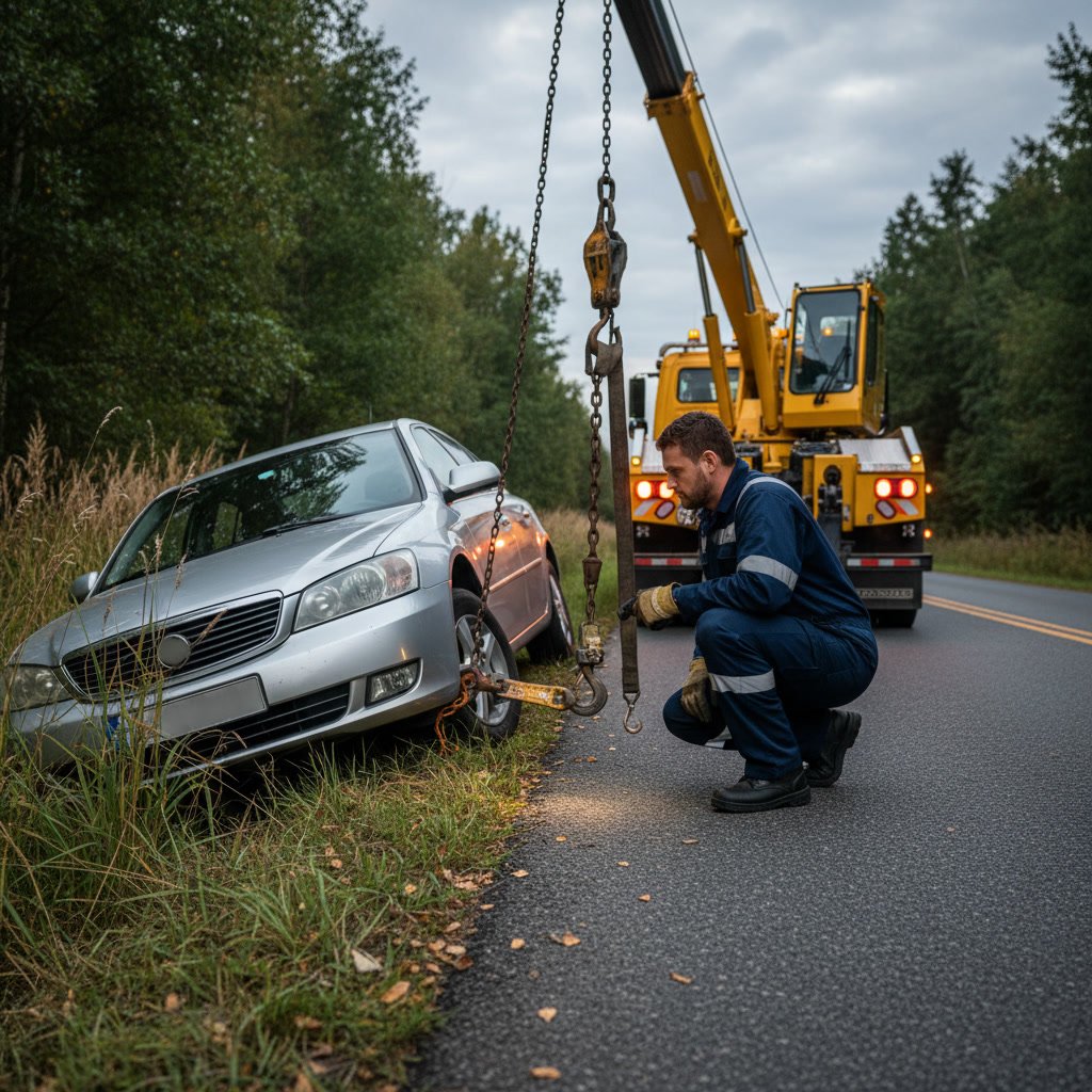 Tow truck hookup points inspection on vehicle frame