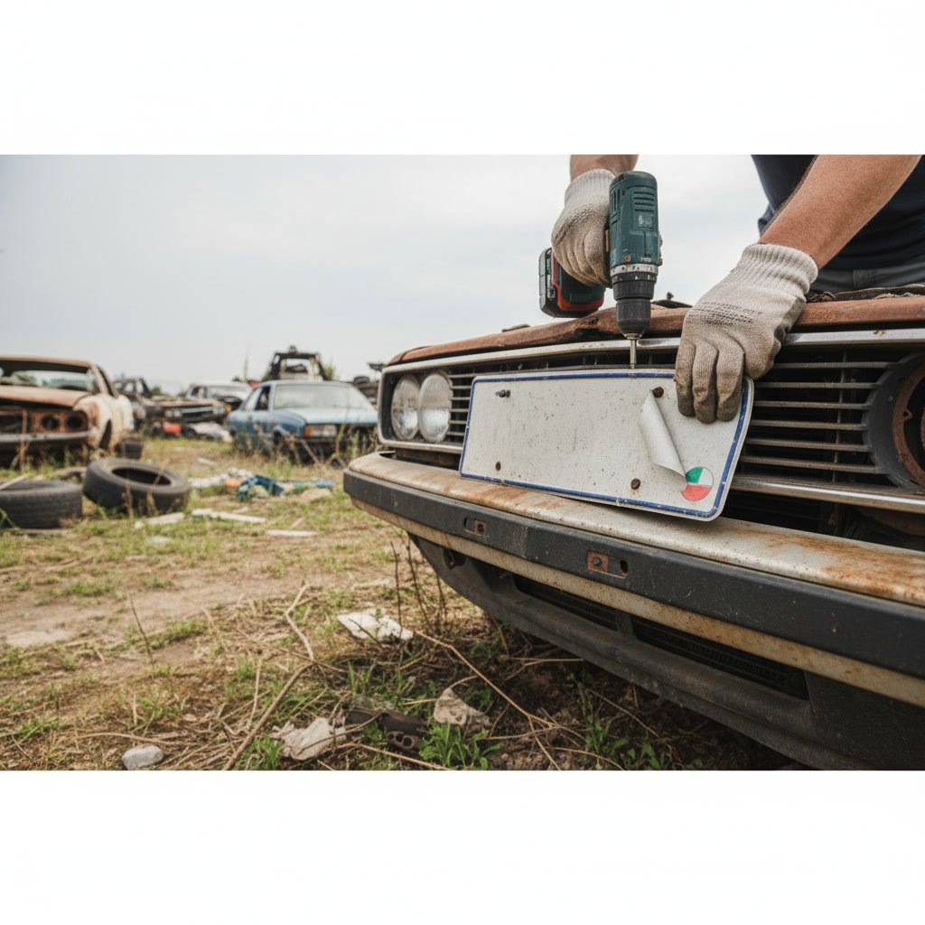 Removing license plates from junk vehicle before towing service arrives