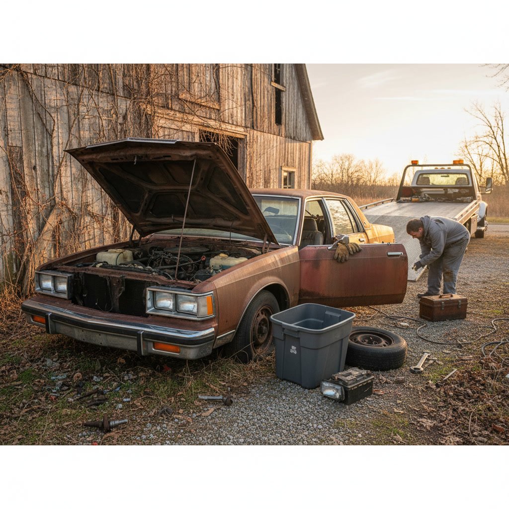 Professional junk car removal service preparing damaged vehicle for towing in Seattle